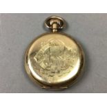 THREE GOLD PLATED POCKET WATCHES AND OTHERS