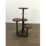 A FOUR TIER PLANT STAND AND A DROP LEAF TABLE