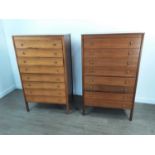 A PAIR OF MID CENTURY TEAK CHESTS OF DRAWERS