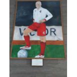 AN OIL ON BOARD "SMI BALL" DEPICTING AN AMATEUR FOOTBALLER