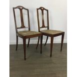 A PAIR OF INLAID MAHOGANY BEDROOM CHAIRS AND ANOTHER