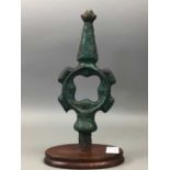 A GONDALIER'S BRASS OAR HOLDER, 19TH CENTURY GLASGOW RAILING POST AND FURTHER BRASS WARE