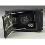 TWO VINTAGE FOLDING CAMERAS AND OTHER ITEMS