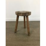 AN OCTANGONAL OAK STOOL