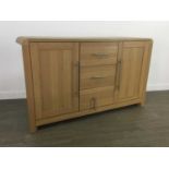 A MODERN OAK EFFECT SIDEBOARD, TELEVISION UNIT AND A SMALLER UNIT