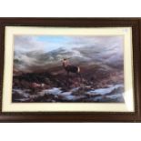 A MONARCH OF THE GLEN MAHOGANY FRAMED PRINT