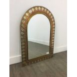 A BRASS AND COPPER WALL MIRROR AND THREE OTHERS