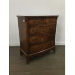 A REPRODUCTION MAHOGANY BOW FRONT CHEST OF DRAWERS