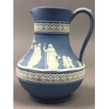 A WEDGWOOD JASPERWARE JUG, VASES AND BOX, ALSO CARLTON WARE, BELLEEK AND OTHER CERAMICS