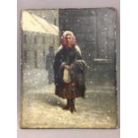 GIRL IN WINTER, A 19TH CENTURY OIL