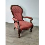 A VICTORIAN MAGHOGANY ARMCHAIR AND ANOTHER