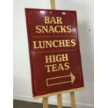 A 20TH CENTURY PAINTED WOOD 'BAR SNACKS' SIGN AND A CAR PARK SIGN