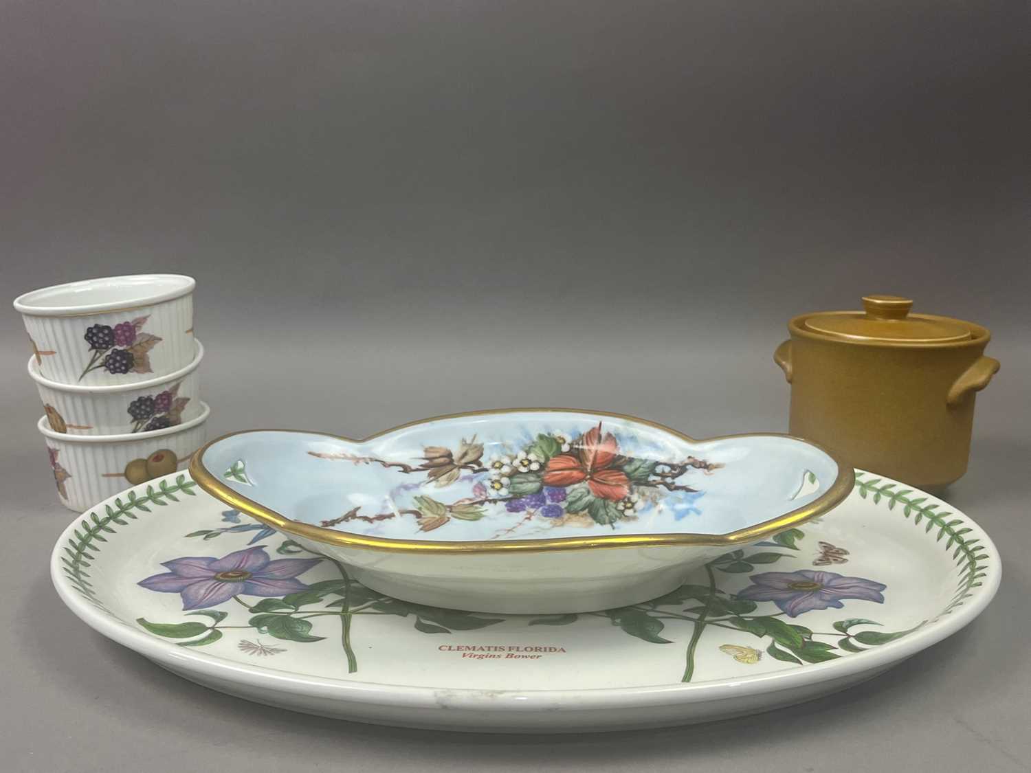 A PAIR OF ADDERLEY CUPS AND SAUCERS AND OTHER CERAMICS