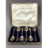 A TWO SETS OF SIX SILVER TEA/COFFEE SPOONS, ALONG WITH PLATED ITEMS