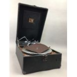 A HMV PORTABLE WIND UP GRAMOPHONE