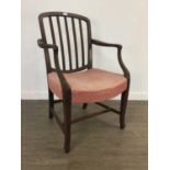 A MAHOGANY OPEN ELBOW CHAIR
