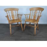 TWO MODERN ASH OPEN ELBOW CHAIRS