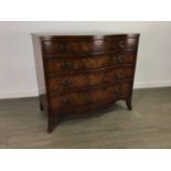 A 19TH CENTURY MAHOGANY SERPENTINE FRONTED CHEST OF DRAWERS