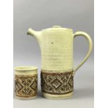 A STONEWARE COFFEE SERVICE, BLUE AND WHITE BASIN AND EWER AND OTHER CERAMICS