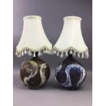 A PAIR OF AVIEMORE POTTERY TABLE LAMPS AND TWO WALL PLAQUES