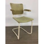 A MID CENTURY STEEL FRAMED CANTILEVER CHAIR