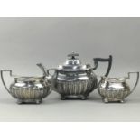 A WALKER & HALL SILVER PLATED THREE PIECE TEA SERVICE AND OTHER ITEMS