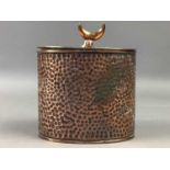 A HAMMERED COPPER TEA CADDY AND OTHER BRASS WARE
