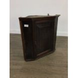 A GEORGIAN OAK WALL HANGING CORNER CABINET AND A TABLE