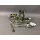 A SILVER CREAM JUG AND OTHER ITEMS