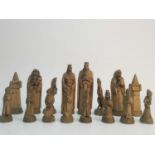 A RARE WWII BRITISH PRISONER OF WAR CARVED CHESS SET