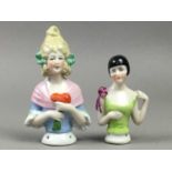 TWO EARLY 20TH CENTURY CERAMIC FIGURAL FINIALS AND OTHER OBJECTS