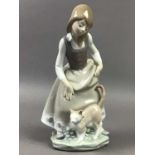 A LLADRO FIGURE OF A GIRL WITH CAT AND FIVE OTHER FIGURES
