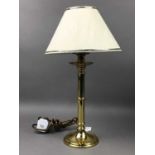 A BRASS TABLE LAMP AND ANOTHER TABLE LAMP