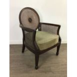 A BERGERE ARMCHAIR, TWO BEDROOM CHAIRS AND A CHILD'S CHAIR