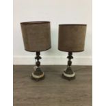 A PAIR OF CAST METAL TABLE LAMPS