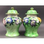 A PAIR OF MALING LIDDED JARS AND OTHER CERAMICS