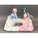 A ROYAL DOULTON FIGURE OF 'AFTERNOON TEA' AND FOUR OTHERS