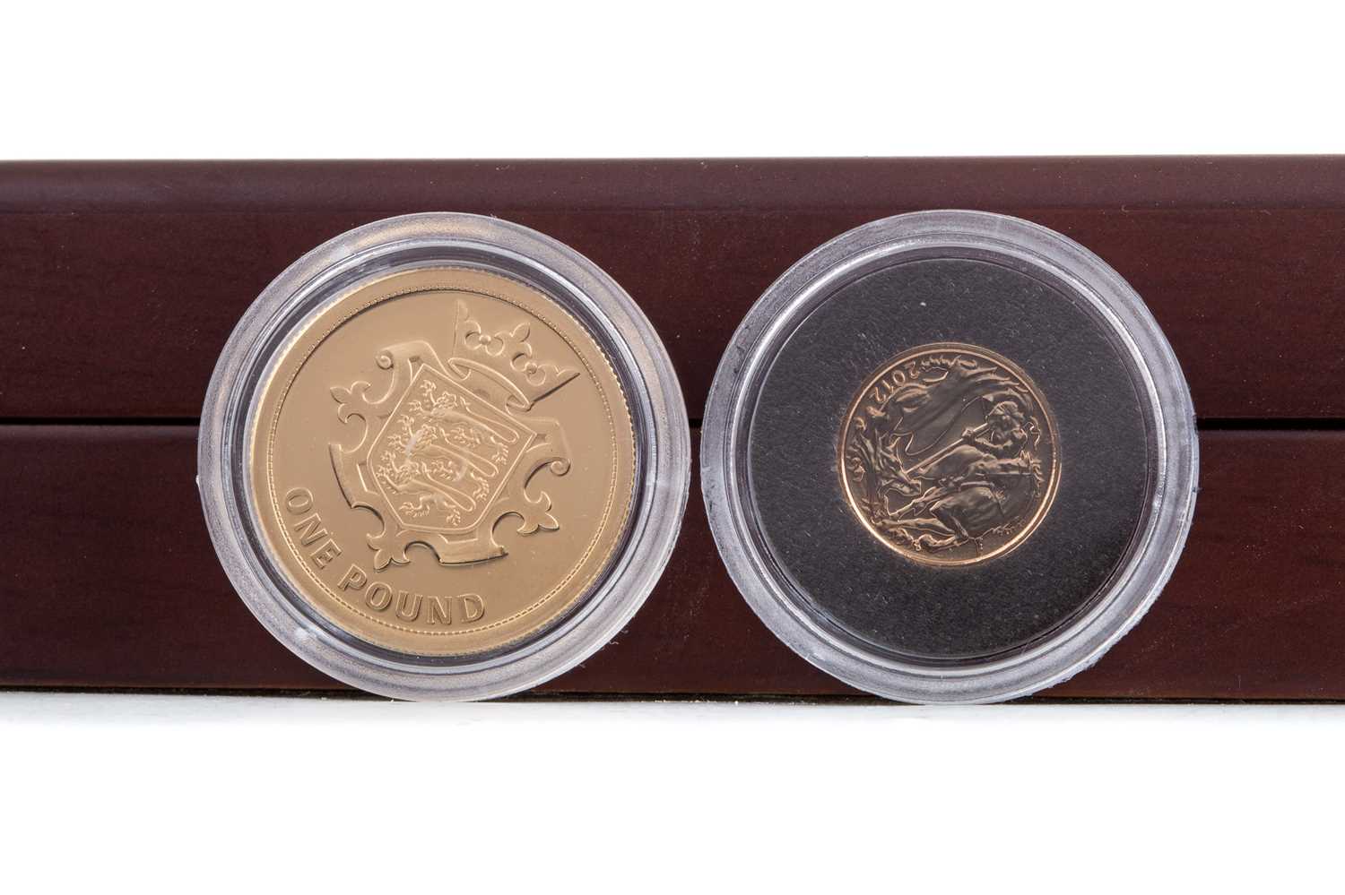 A GOLD PROOF ONE POUND COIN AND A 2012 QUARTER GOLD SOVEREIGN