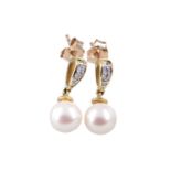 A PAIR OF PEARL AND DIAMOND EARRINGS