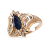 A SAPPHIRE AND DIAMOND RING