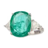 AN EMERALD AND DIAMOND RING