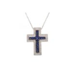 A SAPPHIRE AND DIAMOND CROSS PENDANT