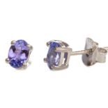 A PAIR OF TANZANITE STUD EARRINGS