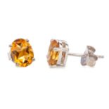 A PAIR OF CITRINE STUD EARRINGS