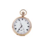 A NINE CARAT GOLD OPEN FACE POCKET WATCH