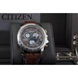 A GENTLEMAN'S CITIZEN ECO DRIVE CHRONO-TIME STAINLESS STEEL WRIST WATCH