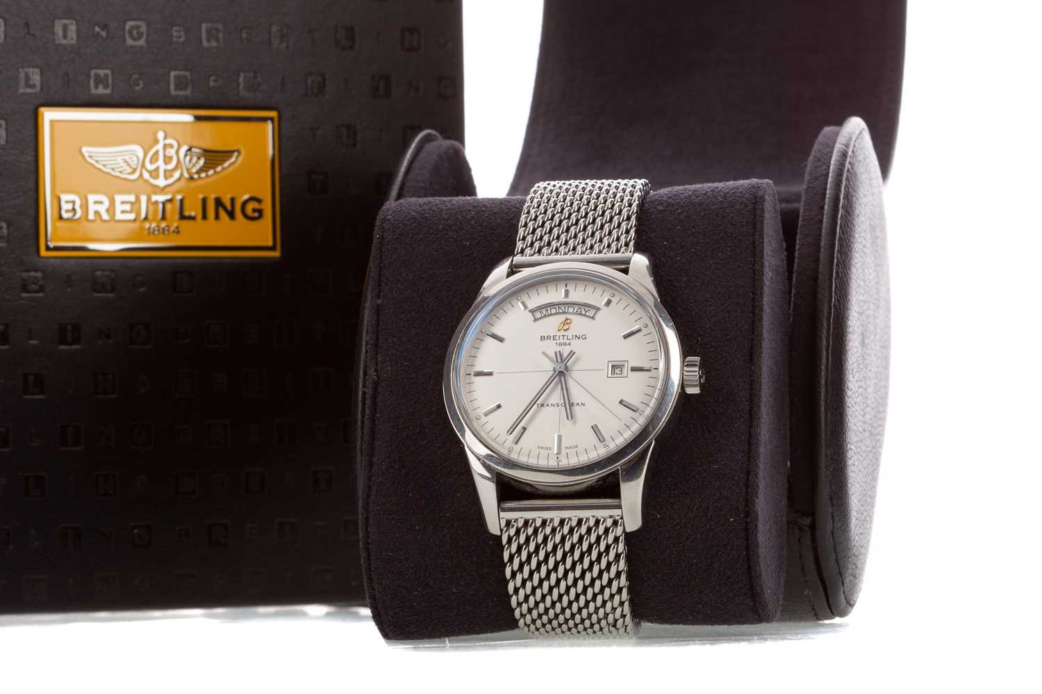 A GENTLEMAN'S BREITLING TRANSOCEAN DAY DATE STAINLESS STEEL AUTOMATIC WRIST WATCH - Image 3 of 3