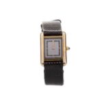 A LADY'S MUST DE CARTIER TANK SILVER GILT QUARTZ WRIST WATCH