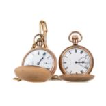 TWO GOLD PLATED FULL HUNTER POCKET WATCHES