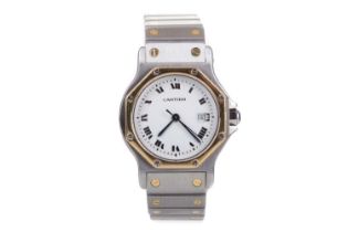 A CARTIER STAINLESS STEEL AUTOMATIC WRIST WATCH